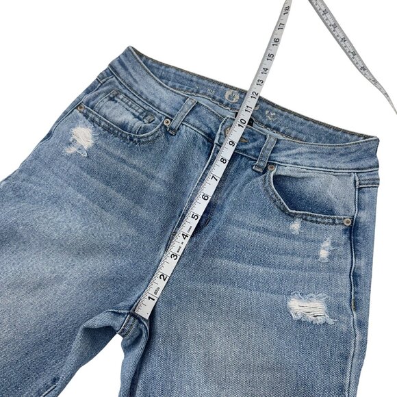 By.Rewash Womens Distressed Flared Leg Cropped Jeans Size 7/28 Medium Wash - Picture 6 of 10